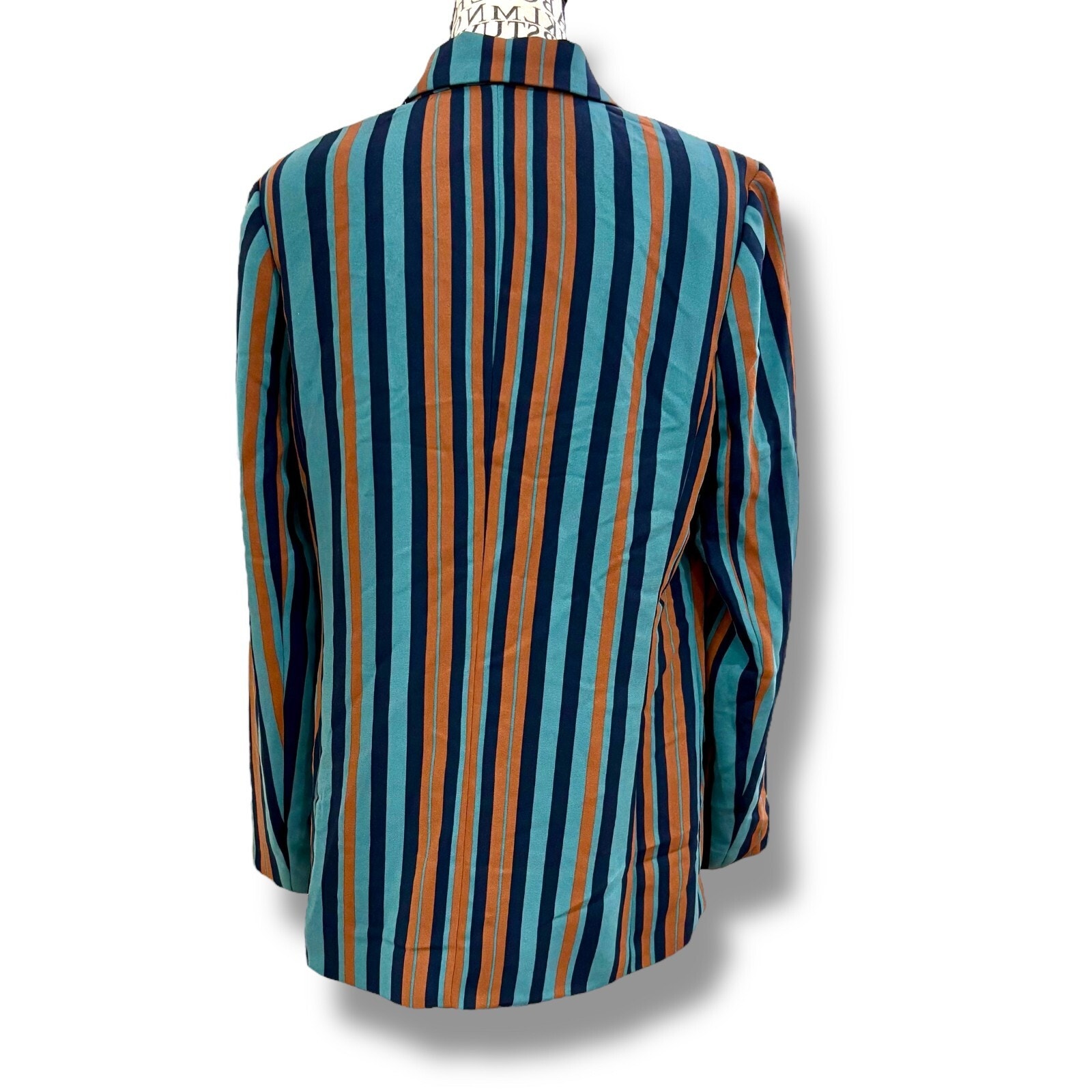 Nwt Nordstrom Chelsea28 Size M Blue Brown Stripe Double Breasted Blazer Jacket — image 8 of 8